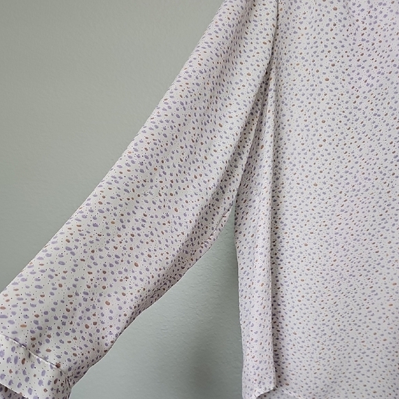 Jones New York White Confetti Print Blouse with Sailor Tie Neck Collar Large - Picture 6 of 8